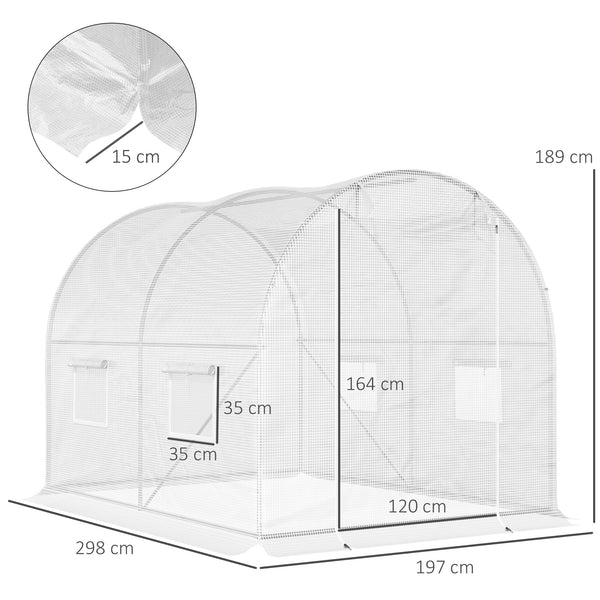 Serre de Jardin Tunnel 6 m² 3L x 2l x 1,9H m Acier galvanisé renforcé diamètre 2,4 cm + PE Haute densité fenêtres Porte Blanc