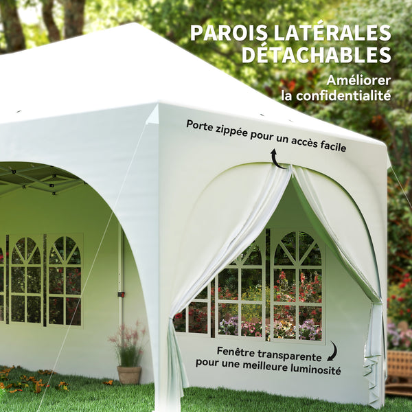 Tonnelle pliante 3x6m imperméable anti-UV, barnum avec 6 parois & 6 sacs de sable - tente de réception 12 trous de drainage - pavillon pop-up, 4 fenêtres église pour mariage, marché - blanc
