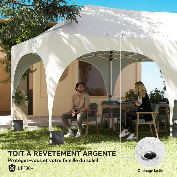 Tonnelle pliante 3x6m imperméable anti-UV, barnum avec 6 parois & 6 sacs de sable - tente de réception 12 trous de drainage - pavillon pop-up, 4 fenêtres église pour mariage, marché - blanc