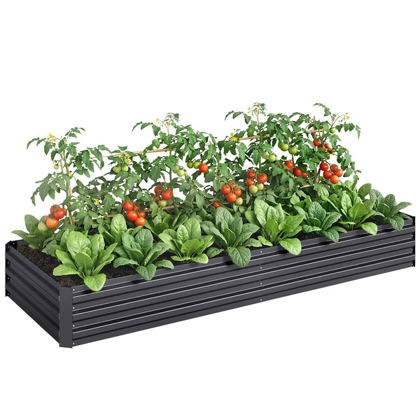 Carré Potager en Métal Modulable - Potager Surélevé 241x90,5x30cm en Acier Galvanisé - Jardinière Extérieur Anti-Rouille pour Légumes et Fleurs, Gris
