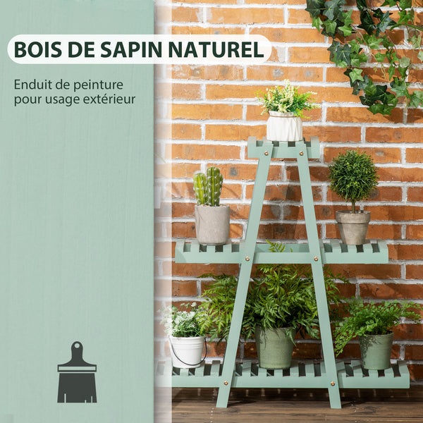 Étagère à plantes en bois étagère à fleurs support de pots de fleurs 3 niveaux de rangement - 76 x 26 x 76 cm - vert
