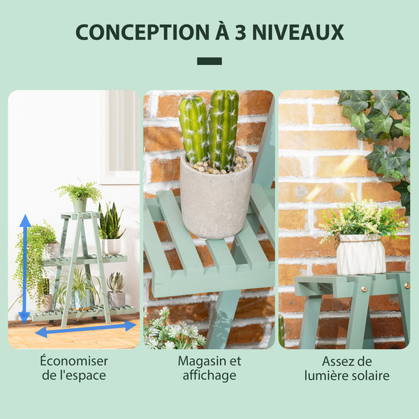 Étagère à plantes en bois étagère à fleurs support de pots de fleurs 3 niveaux de rangement - 76 x 26 x 76 cm - vert