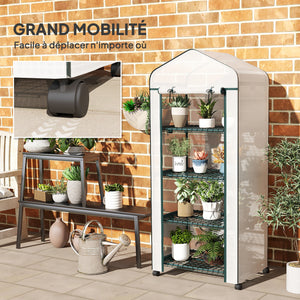 Serre de jardin avec étagères 4 niveaux, serre de balcon, bâche renforcée, châssis en acier, porte zippée, pour légumes plantes fleurs, intérieur et extérieur, 69 x 50 x 165 cm, blanc