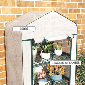 Serre de jardin avec étagères 4 niveaux, serre de balcon, bâche renforcée, châssis en acier, porte zippée, pour légumes plantes fleurs, intérieur et extérieur, 69 x 50 x 165 cm, blanc