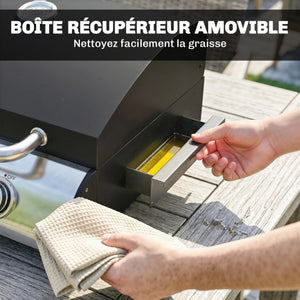 Barbecue à Gaz de Table 3 Brûleurs - Combiné Gril et Plancha avec Couvercle et Thermomètre - 8,1 kW Portable pour Camping Balcon Terrasse - Surface de Cuisson 2224 cm², Noir