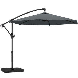Parasol déporté 3 m avec pied en croix et dalles lestage, parasol de jardin extérieur avec manivelle et loquet de verrouillage, toile polyester 180 g/m², protection UV 30+, gris foncé