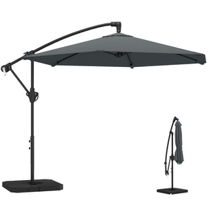 Parasol déporté 3 m avec pied en croix et dalles lestage, parasol de jardin extérieur avec manivelle et loquet de verrouillage, toile polyester 180 g/m², protection UV 30+, gris foncé