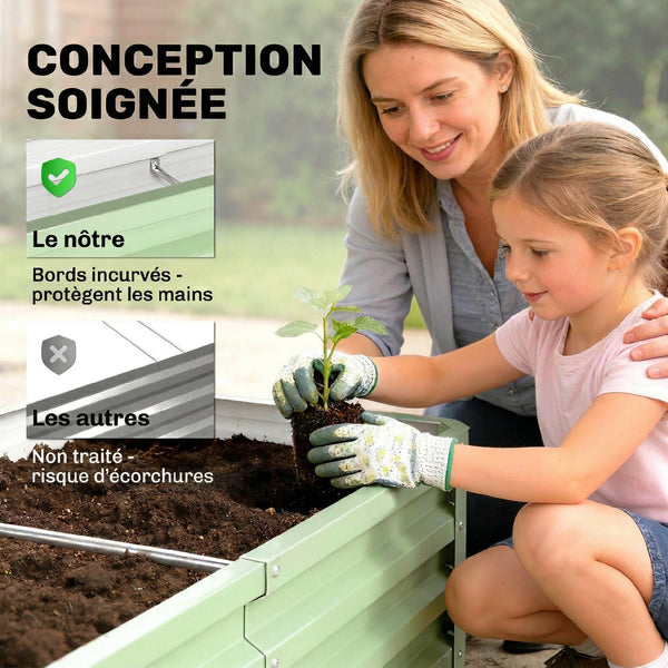 Carré Potager 120 x 60 x 30,5 cm, Potager Surélevé en Acier galvanisé pour Plantes légumes, Fleurs, Vert