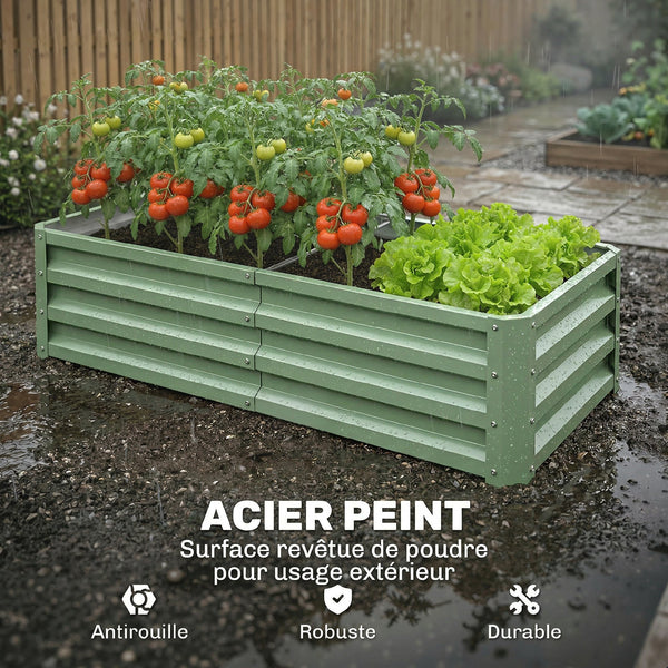 Carré Potager 120 x 60 x 30,5 cm, Potager Surélevé en Acier galvanisé pour Plantes légumes, Fleurs, Vert