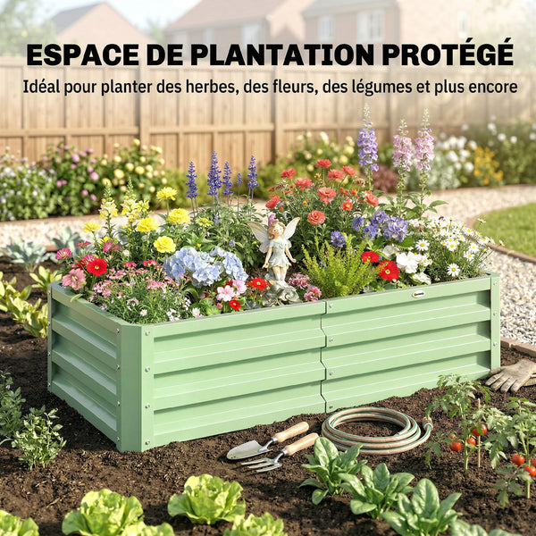 Carré Potager 120 x 60 x 30,5 cm, Potager Surélevé en Acier galvanisé pour Plantes légumes, Fleurs, Vert