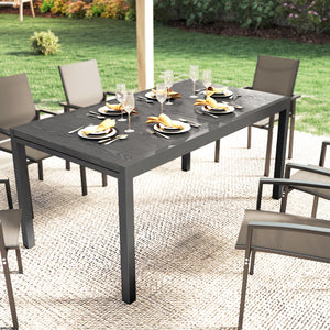 Table de Jardin Extensible 154-214 cm Plateau Aluminium Effet Bois - Table à Manger Extérieur Robuste avec Pieds Réglables - Mobilier de Terrasse 8-10 Personnes, Gris Anthracite