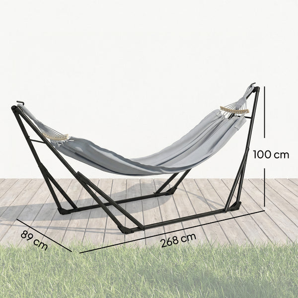 Support avec Hamac Pliable en Acier, Support 2 en 1 pour Hamac ou Chaise Suspendue, Sac de Transport Inclus, 268 x 89 x 100 cm, Gris