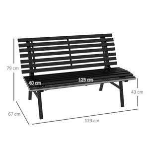 Banc de jardin banquette extérieur 2 Places Assise Dossier à Lattes, en aluminium, dim. 123L x 67l x 79H cm, noir