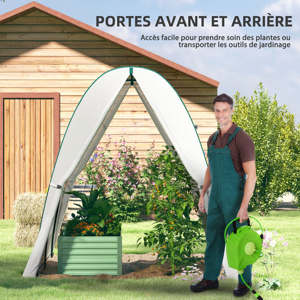 Serre de jardin PE, serre de balcon, bâche renforcée 140 g/m², châssis en acier, 2 portes zippées enroulables, pour légumes plantes fleurs, intérieur et extérieur, 180 x 180 x 200 cm, blanc