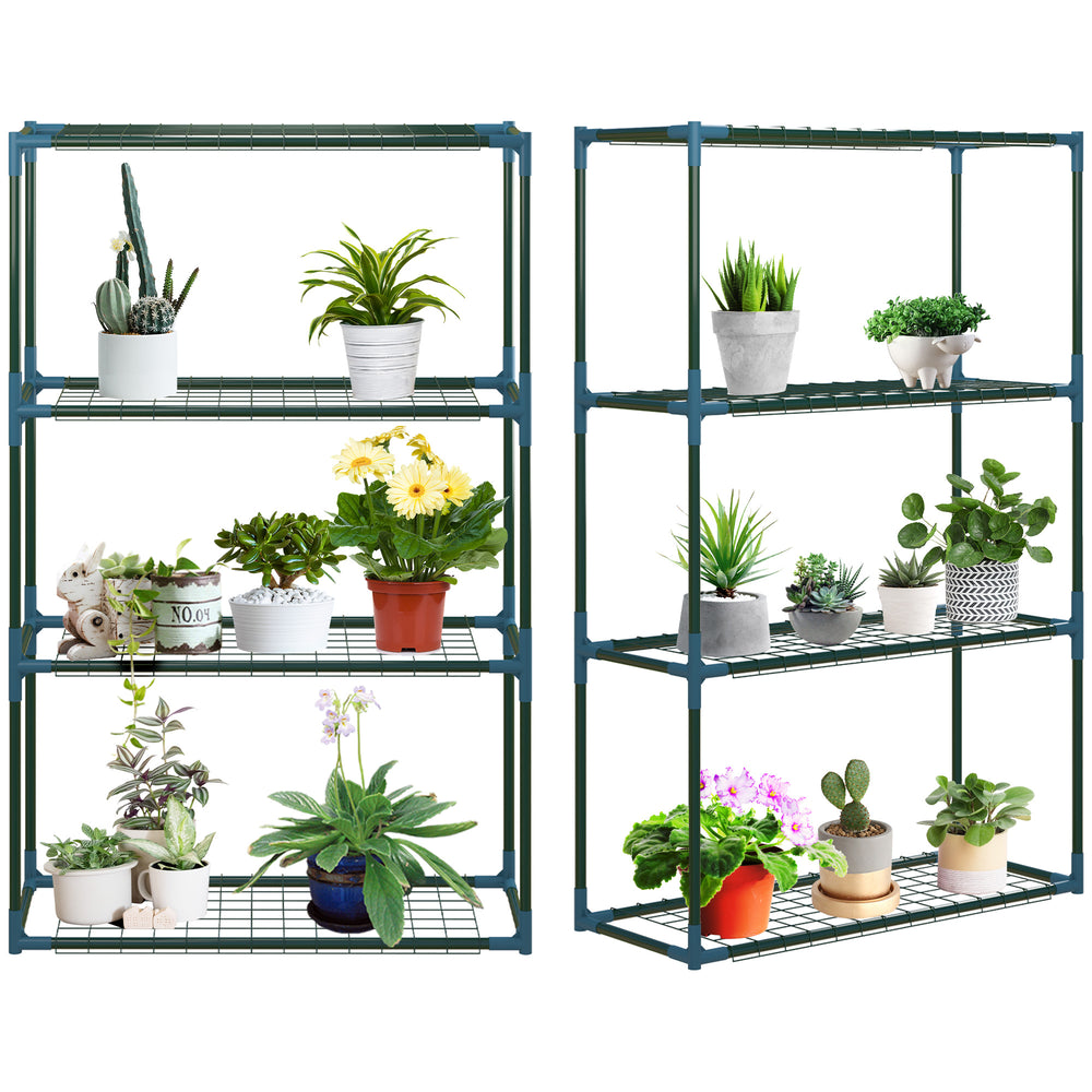 Lot de 2 Étagères à Fleurs en acier 4 Niveaux Intérieur et Extérieur, support de plantes étagère à plantes pour Jardin, Balcon, Salon, 70 x 27 x 110 cm, vert