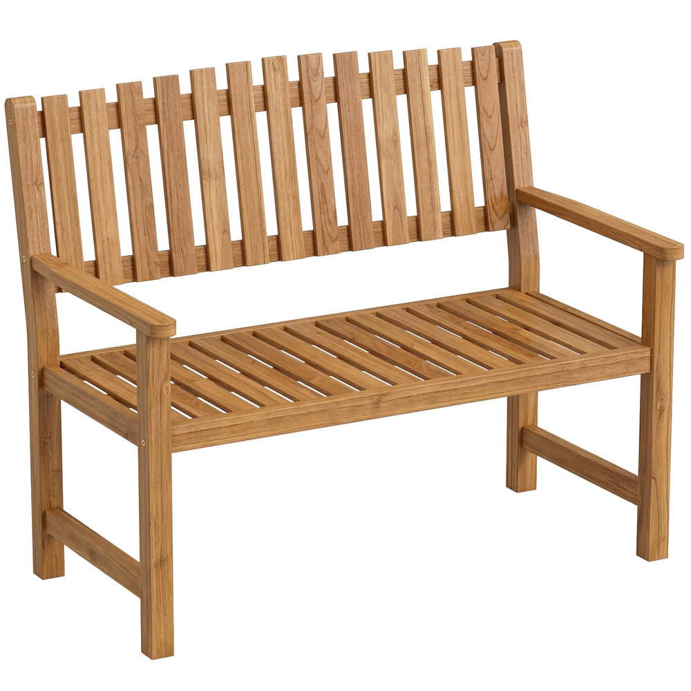 Banc de jardin 2 places en acacia FSC avec design à lattes, accoudoirs, banc jusqu'à 320 kg, pour balcon/jardin/terrasse 112 x 64 x 92 cm Bois naturel