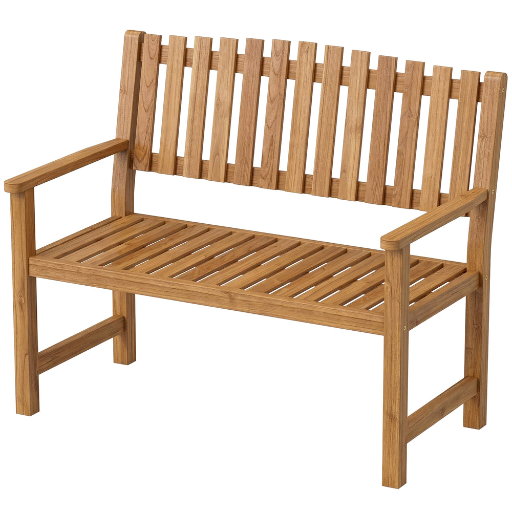 Banc de jardin 2 places en acacia FSC avec design à lattes, accoudoirs, banc jusqu'à 320 kg, pour balcon/jardin/terrasse 112 x 64 x 92 cm Bois naturel