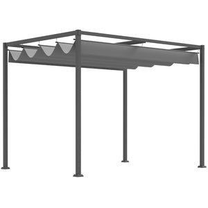 Pergola coulissante pergola rétractable 3 x 2 m structure métal époxy anticorrosion toile polyester haute densité 180 g/m² incluse gris