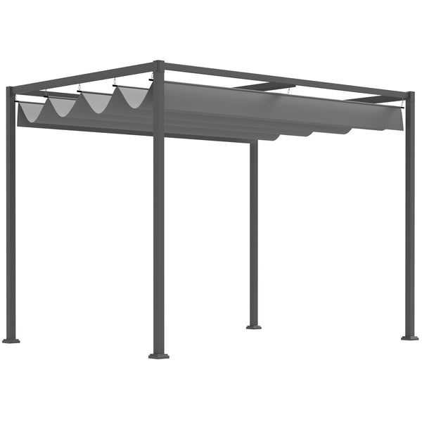 Pergola coulissante pergola rétractable 3 x 2 m structure métal époxy anticorrosion toile polyester haute densité 180 g/m² incluse gris