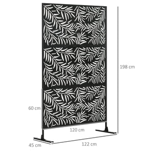 Panneau décoratif extérieur 122 x 198 cm, paravent extérieur en acier, motifs de branches de saule découpées, pour jardin, balcon, terrasse, noir