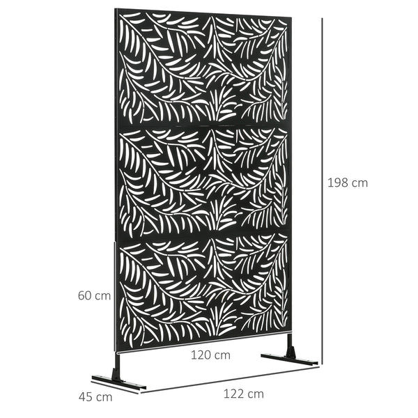 Panneau décoratif extérieur 122 x 198 cm, paravent extérieur en acier, motifs de branches de saule découpées, pour jardin, balcon, terrasse, noir