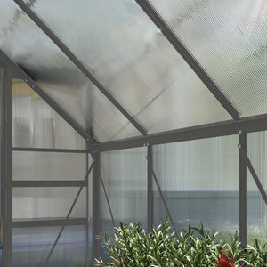 Serre de Jardin 4,8 m² en Aluminium Polycarbonate avec Fondation, 190 x 253 x 199 cm, Serre avec Fenêtre Réglable et Porte Coulissante, Abri Extérieur Résistant aux Intempéries, Gris Foncé