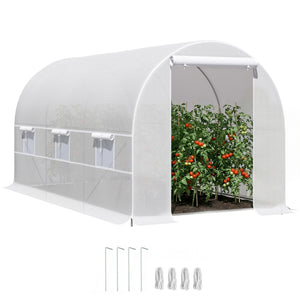 Serre tunnel de jardin 8m², serre de jardin tunnel 400x200x200cm avec porte et 6 fenêtres, pour extérieur, toutes saisons, légumes, fruits, fleurs, bâche PE haute densité 140 g/m² blanc