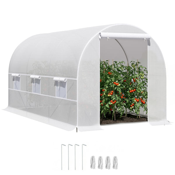 Serre tunnel de jardin 8m², serre de jardin tunnel 400x200x200cm avec porte et 6 fenêtres, pour extérieur, toutes saisons, légumes, fruits, fleurs, bâche PE haute densité 140 g/m² blanc