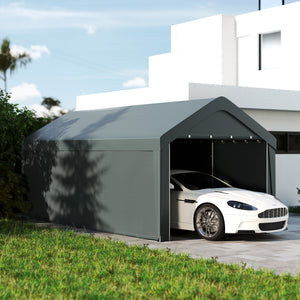 Carport tente de garage 3 x 6 m, abri voiture extérieur, tente de stockage avec parois latérales amovibles et 2 portes zippées enroulables, carport pour voiture, camion, bateau, gris foncé