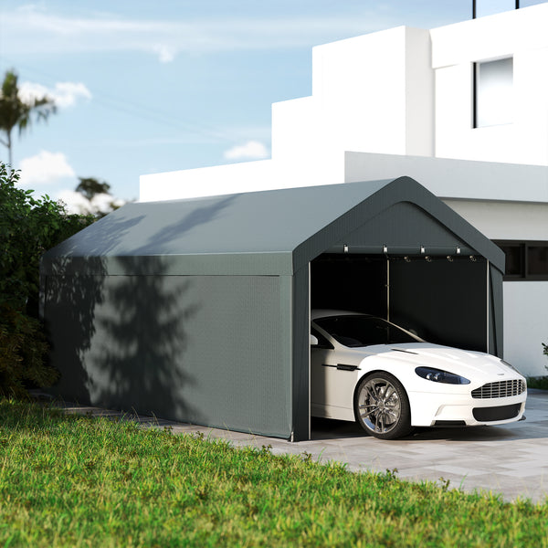 Carport tente de garage 3 x 6 m, abri voiture extérieur, tente de stockage avec parois latérales amovibles et 2 portes zippées enroulables, carport pour voiture, camion, bateau, gris foncé