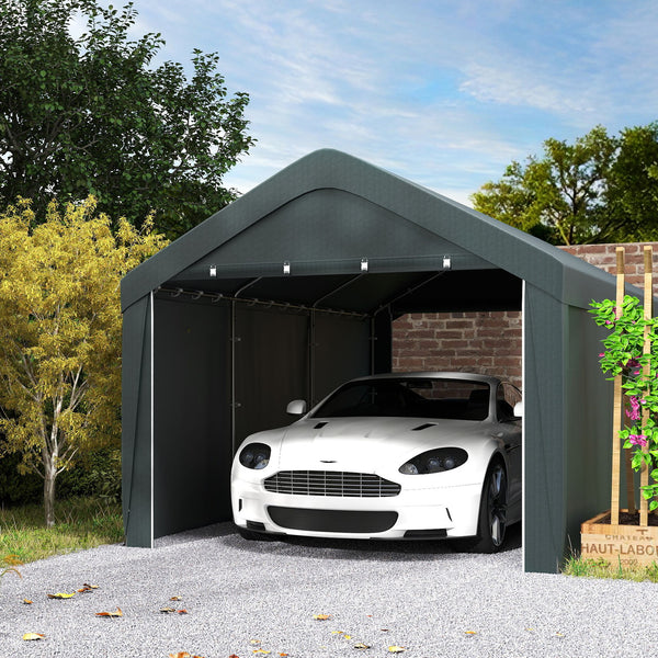 Carport tente de garage 3 x 6 m, abri voiture extérieur, tente de stockage avec parois latérales amovibles et 2 portes zippées enroulables, carport pour voiture, camion, bateau, gris foncé