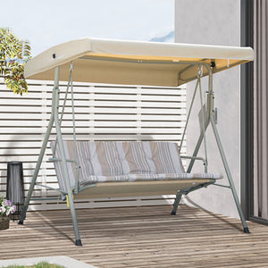 Balancelle de Jardin 3 Places Grand Confort Toit Inclinaison réglable épais Coussins Amovibles Polyester Acier époxy marron clair