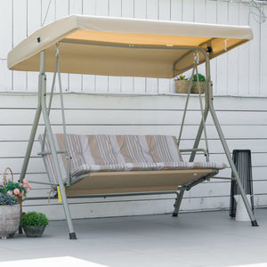 Balancelle de Jardin 3 Places Grand Confort Toit Inclinaison réglable épais Coussins Amovibles Polyester Acier époxy marron clair