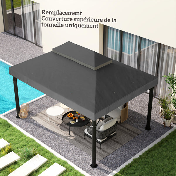 Toile de rechange pour pavillon toile de tonnelle 4 x 3 m, toit double avec trous de drainage, polyester haute densité 370 g/m², protection solaire UPF30+, TOILE INCLUS UNIQUEMENT, gris foncé
