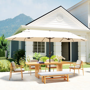 Parasol de jardin XXL avec pied en croix parasol grande taille 4,6L x 2,7l x 2,4H cm ouverture fermeture manivelle acier polyester haute densité crème