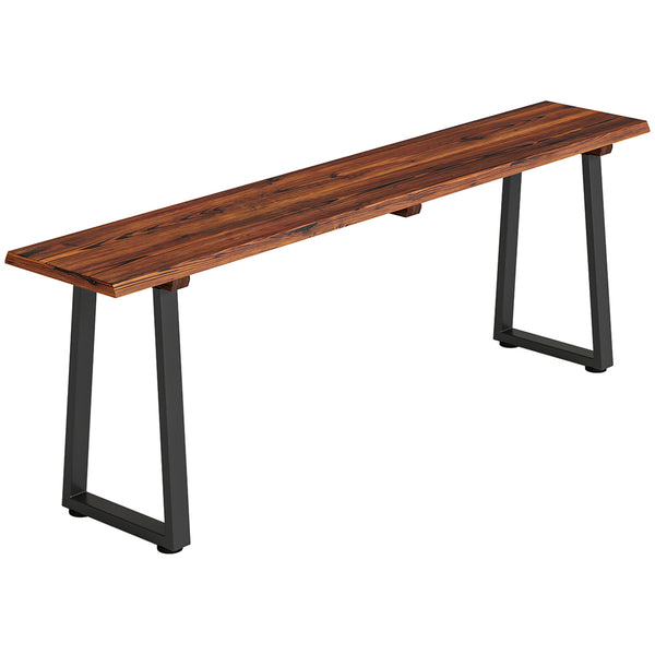 Banc de Jardin en Bois de Sapin, Sans Dossier, Industriel, Banc d'extérieur 2 Places à Effet Bois, Pieds trapézoïdaux en Acier, pour Patio Balcon Parc, Capacité 240 kg, 150x28x48cm, Carbonisé