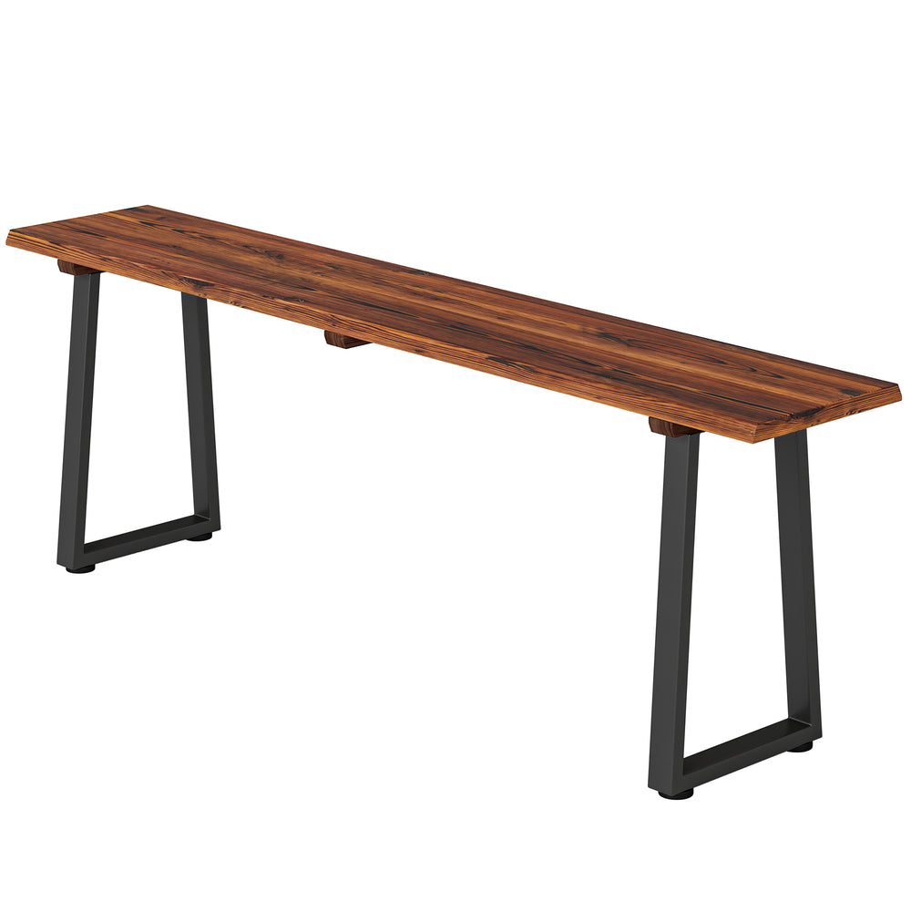 Banc de Jardin en Bois de Sapin, Sans Dossier, Industriel, Banc d'extérieur 2 Places à Effet Bois, Pieds trapézoïdaux en Acier, pour Patio Balcon Parc, Capacité 240 kg, 150x28x48cm, Carbonisé