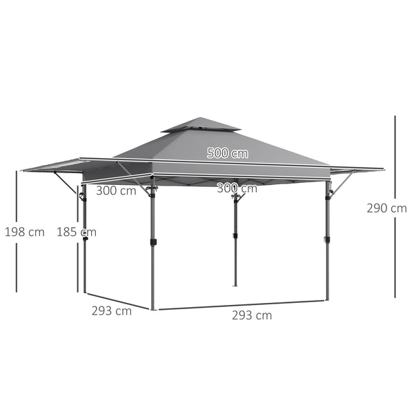 Tonnelle pop-up jardin barnum Pliant 5 x 3 m, tissu oxford avec 2 parois réglables, facile à monter, sac à transport à roulettes inclus gris