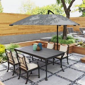 Parasol déporté, parasol de jardin extérieur Inclinable, avec Base, Manivelle, toile polyester 180 g/m², protection UV UPF50+, 304 x 260 x 245 cm, Gris Foncé