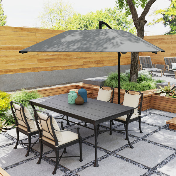 Parasol déporté, parasol de jardin extérieur Inclinable, avec Base, Manivelle, toile polyester 180 g/m², protection UV UPF50+, 304 x 260 x 245 cm, Gris Foncé