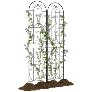 Support pour Plantes Grimpantes avec Oiseaux, Lot de 2, Treillis de Jardin, pour Légumes, Vignes, Fleurs, en Métal, 50 x 220 cm, Noir