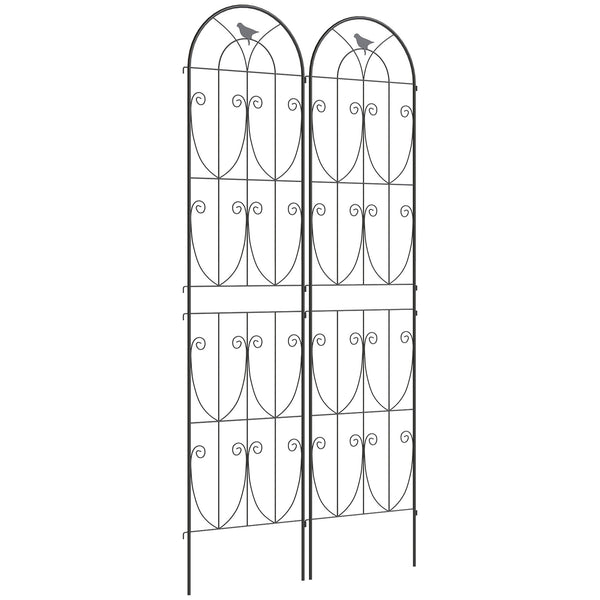 Support pour Plantes Grimpantes avec Oiseaux, Lot de 2, Treillis de Jardin, pour Légumes, Vignes, Fleurs, en Métal, 50 x 220 cm, Noir