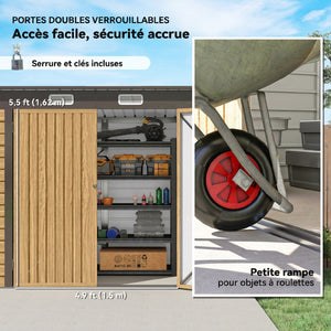 Abri de Jardin en Métal 3 m², Cabane de Jardin 249x121x183cm, Structure en Acier Galvanisé Améliorée, Cabanon Rangement Outils, Gants, Portes Verrouillables, Aérations, Chêne