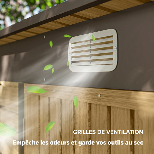 Abri de Jardin en Métal 3 m², Cabane de Jardin 249x121x183cm, Structure en Acier Galvanisé Améliorée, Cabanon Rangement Outils, Gants, Portes Verrouillables, Aérations, Chêne