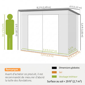 Abri de Jardin en Métal 3 m², Cabane de Jardin 249x121x183cm, Structure en Acier Galvanisé Améliorée, Cabanon Rangement Outils, Gants, Portes Verrouillables, Aérations, Chêne