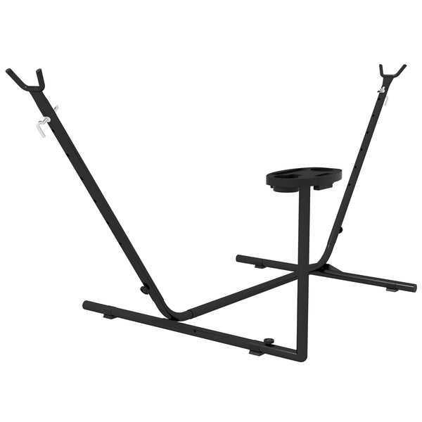 Support Pied de hamac avec porte-gobelet, Structure Robuste métal époxy Noir dim. 305L x 129l x 109H cm, 150kg sans hamac