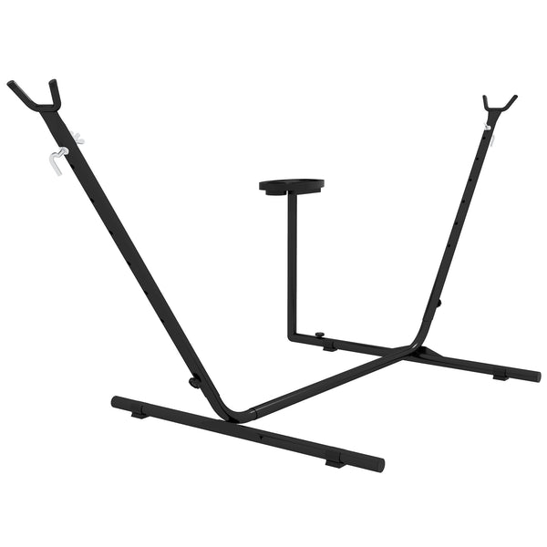 Support Pied de hamac avec porte-gobelet, Structure Robuste métal époxy Noir dim. 305L x 129l x 109H cm, 150kg sans hamac