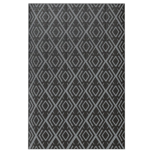 Tapis d'extérieur réversible 1,8 x 2,7 m, tapis de sol au motif diamant, en PP résistant aux intempéries, sac de transport inclus, tapis extérieur terrasse, pique-nique, camping, noir et gris