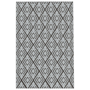 Tapis d'extérieur réversible 1,8 x 2,7 m, tapis de sol au motif diamant, en PP résistant aux intempéries, sac de transport inclus, tapis extérieur terrasse, pique-nique, camping, noir et gris