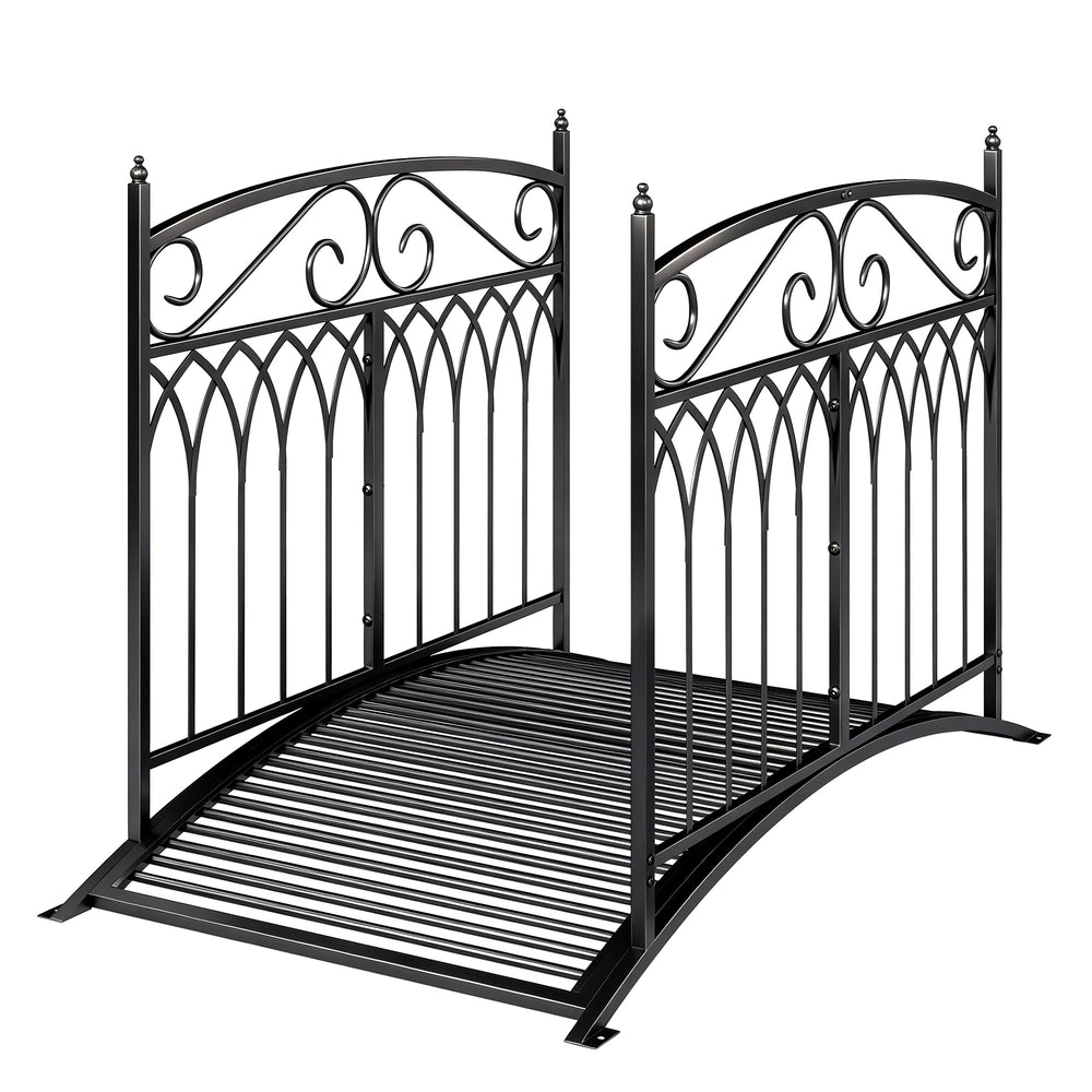 Pont de Jardin en Métal Style Baroque - Passerelle Décorative avec Garde-Corps 91cm et Charge 100kg - Pont d'Extérieur 135cm Antirouille pour Bassin Étang Ruisseau et Jardin Japonais, Noir